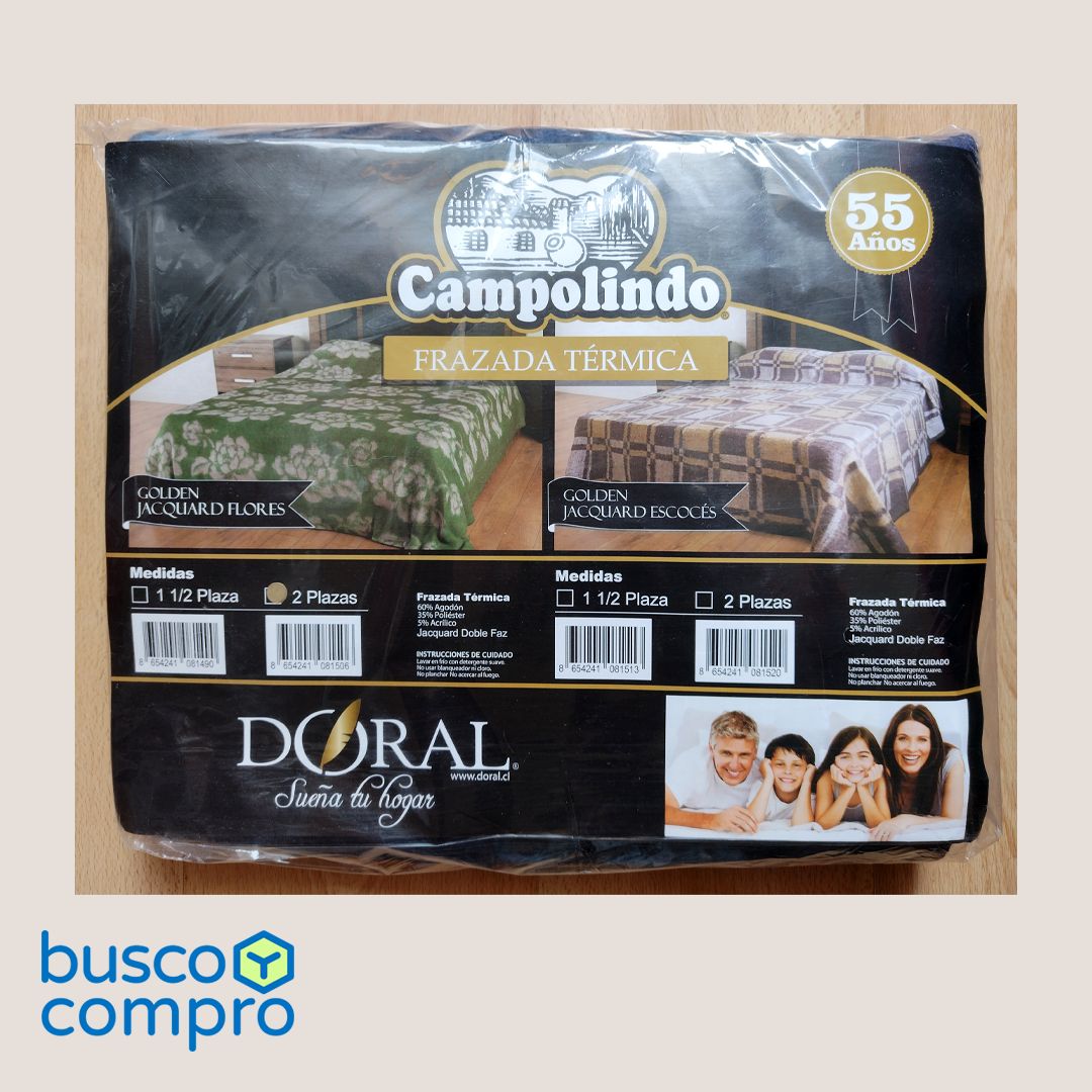 Frazada Campolindo / 2 plazas / Golden Jacquard Flores / Marca: Doral / Tonos: azul y celeste.