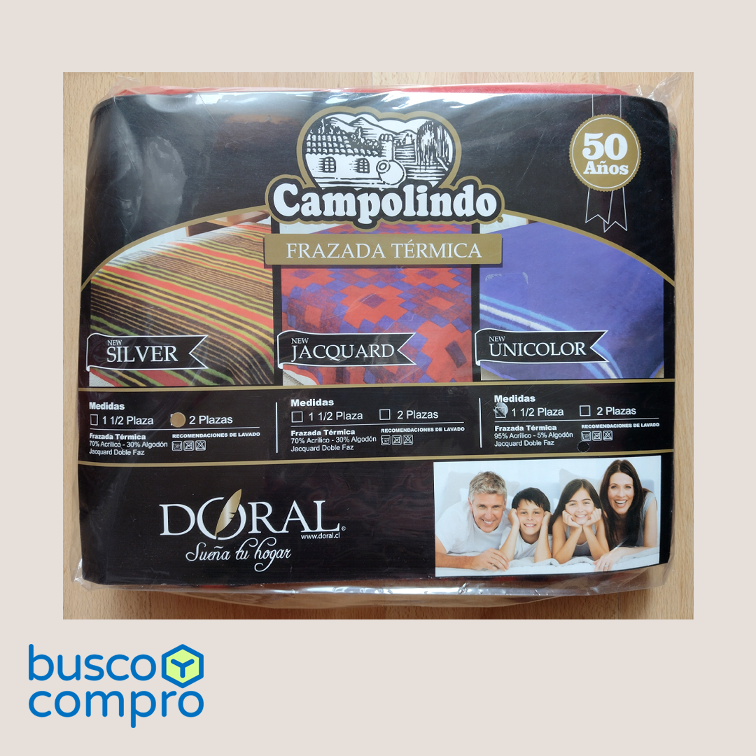 Frazada Campolindo / 2 plazas / New Silver / Marca: Doral / Tonos: verde, rojo, burdeo y azul.