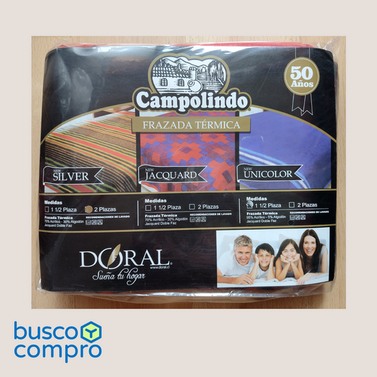 Frazada Campolindo / 2 plazas / New Silver / Marca: Doral / Tonos: verde, rojo, burdeo y azul.