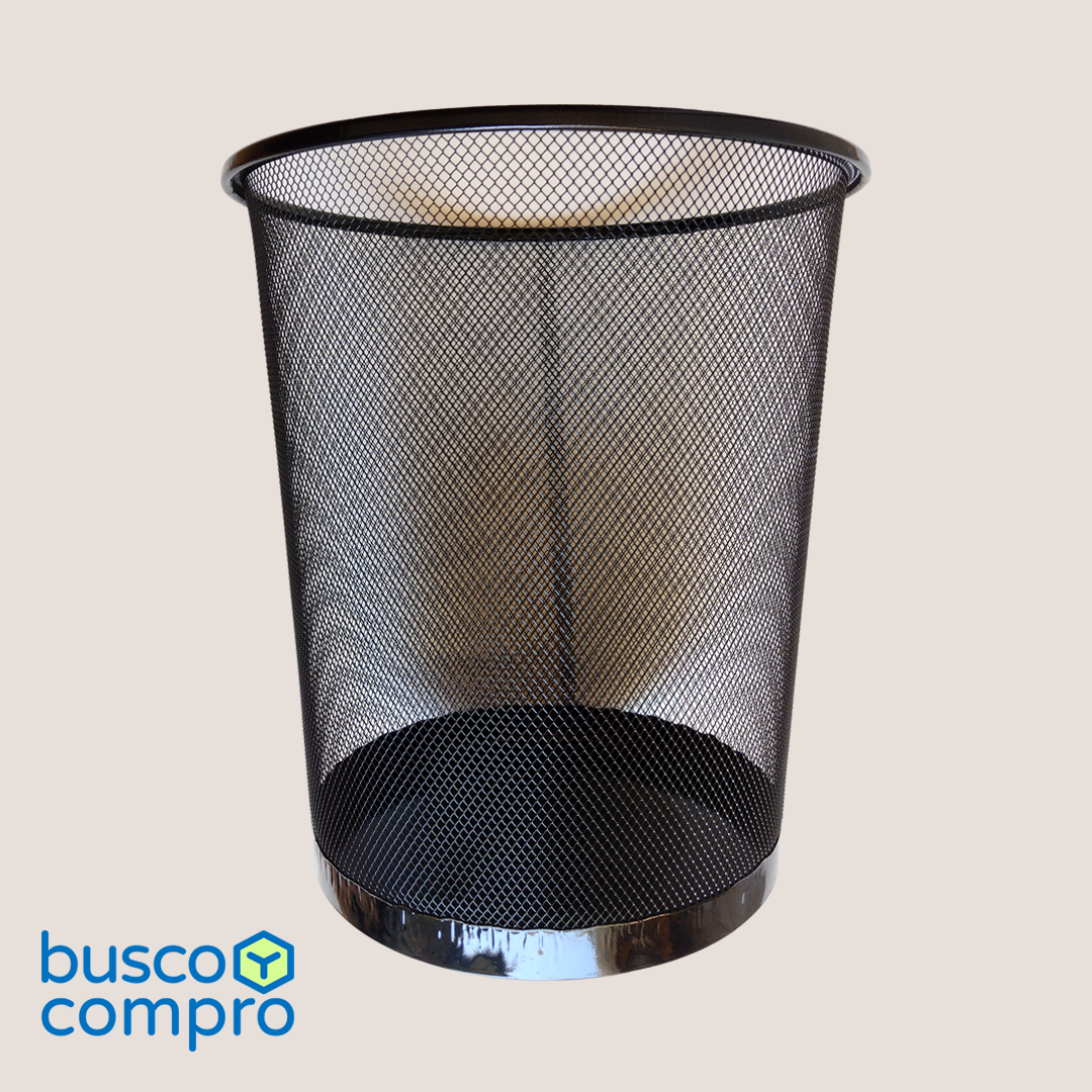 Papelero de metal grande, color negro