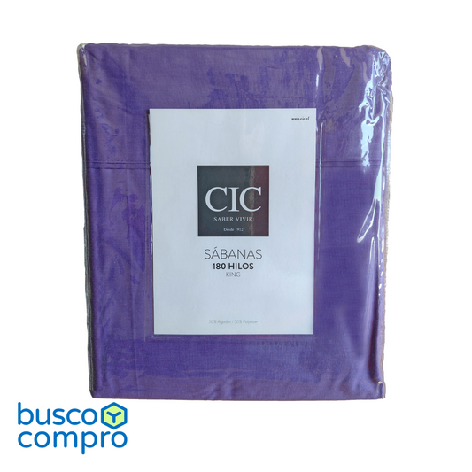 Sábanas marca CIC, 50% algodón - 50% poliéster, 180 hilos, color morado. Tamaño King.