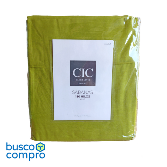 Sábanas marca CIC, 50% algodón - 50% poliéster, 180 hilos, color verde pistacho. Tamaño King.