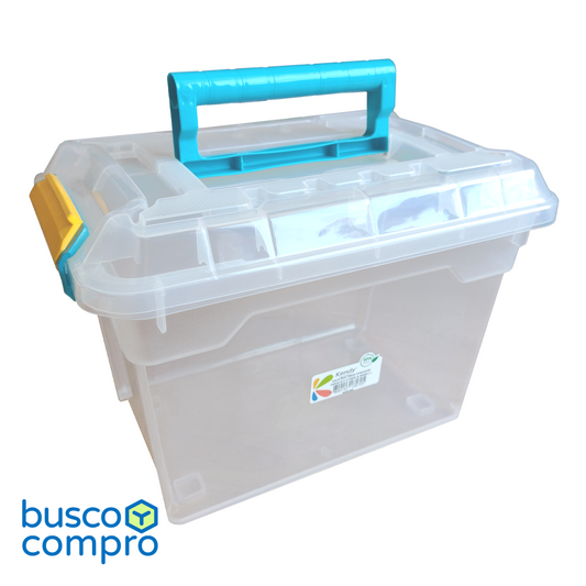 Caja de plástico transparente Multibox Poseidon Chica Nº2 con tapa. Manilla color calipso. (6 lts.)